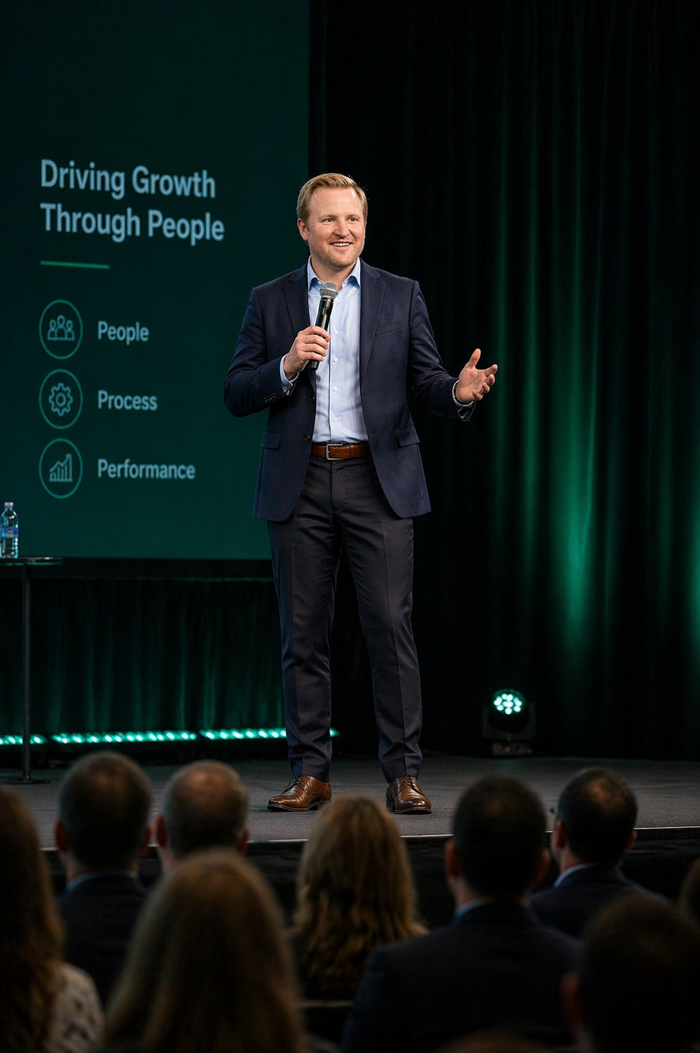 John Eades on stage delivering Driving Growth Through People keynote